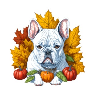 Pumpkin French Bulldog Autumn Leaves T-Shirt