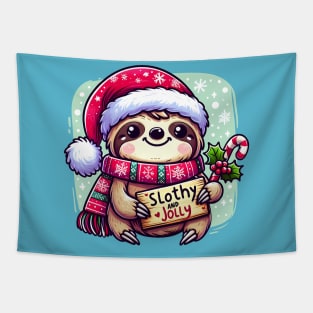 Slothy and Jolly - Cute Christmas sloth Tapestry