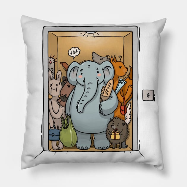 Overloaded elevator with animal Pillow by Mako Design 