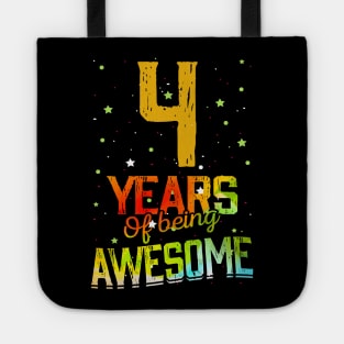 4th Anniversary Gift Vintage Retro 04 Years Of Being Awesome Gifts Funny 4 Years Birndday Girl Boys Kids Tote