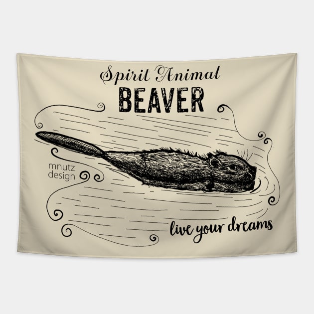 Spirit animal Beaver black Tapestry by mnutz