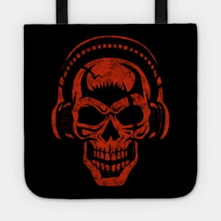 ☠ Skull with Headphones ☠ Abstract Tribal Tattoo Style RED Tote
