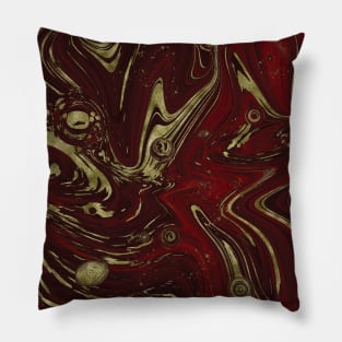 Gold Faux Glitter & Maroon Red Marble Abstract Art Pillow