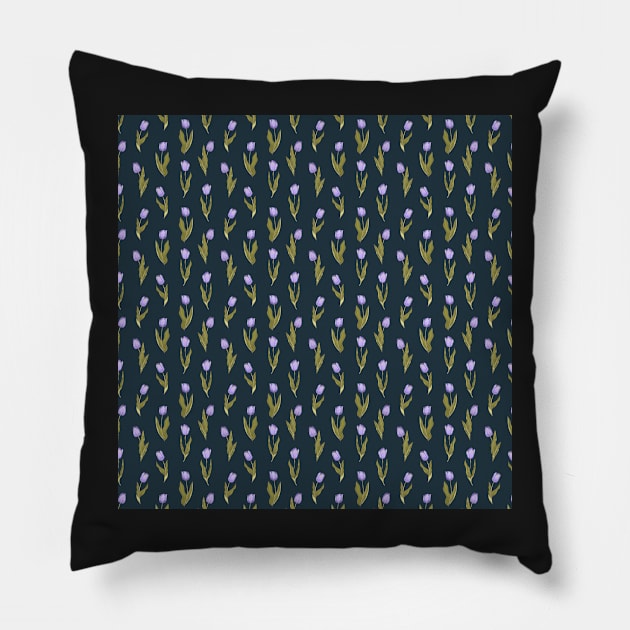 Boho Chic Violet Tulips (navy-teal theme) Pillow by andreeadumez