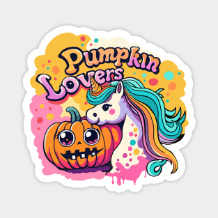 Unicorn and Halloween Pumpkin Autumn Leaves Magnet