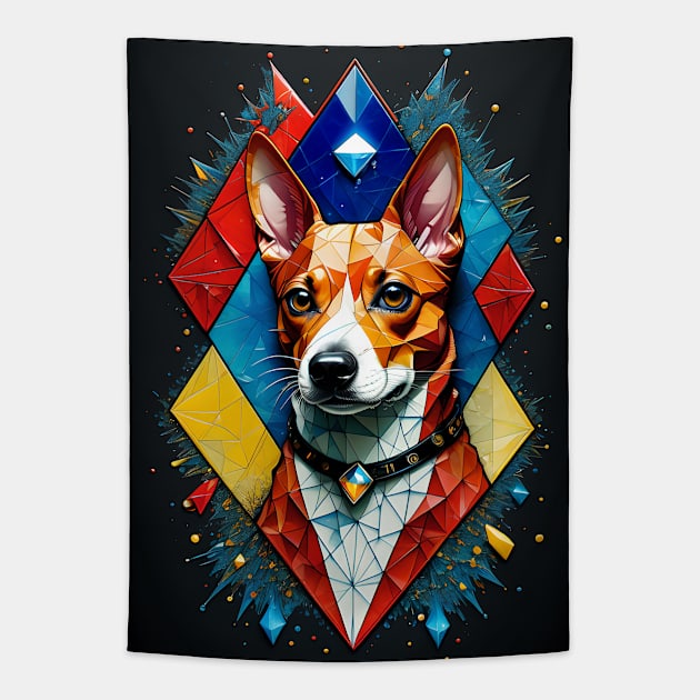 Basenji Close-Up in Triple Primary Colors Tapestry by AlexBRD