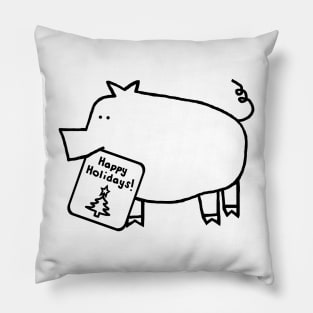 Cute Christmas Pig says Happy Holidays Line Art Pillow