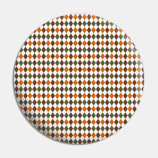 Brown, Orange, Pine Green and White Argyle Pattern Diamond Checks Pin