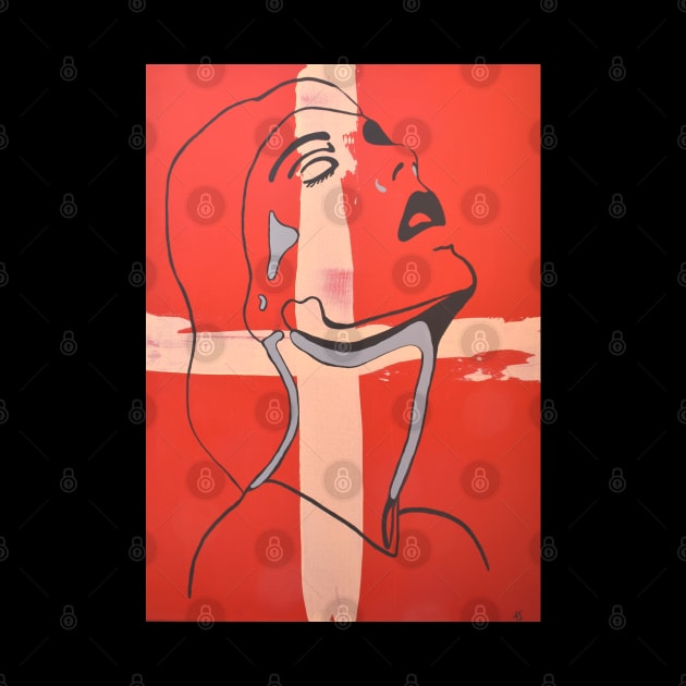 Womans face outline on red ground by PrintsHessin
