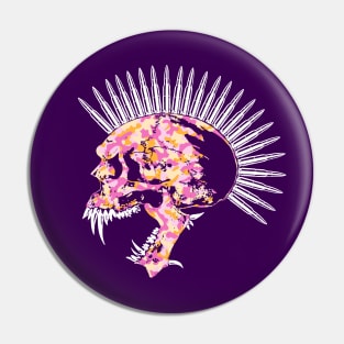 Fanged Skull with Bullet Mohawk, Spiked Jaw in Pink and Gold Camo Pin