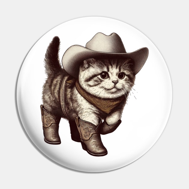 Cute Cowboy Cat with Hat and Boots Pin by Curious Sausage