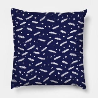 Christmas branches and stars - blue and white Pillow