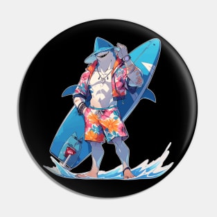 Anime Surfer Shark Dude Pin