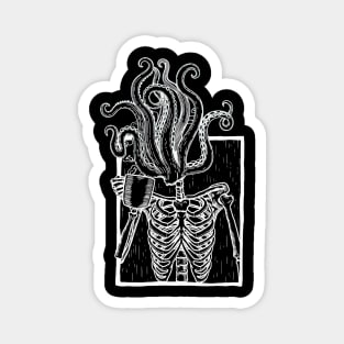 Coffee drinking skeleton with tentacle head Magnet