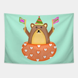 Cute groundhog with love and life flags Tapestry