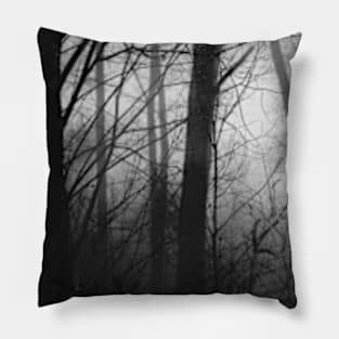 Foggy gloomy forest Pillow