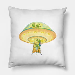 Martians Boarding Spaceship Illustration Pillow