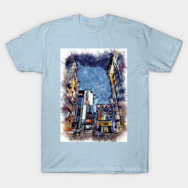 Disover Tokyo City Streets Travel Poster Series watercolor ink edition 02 - Tokyo Skyline - T-Shirt