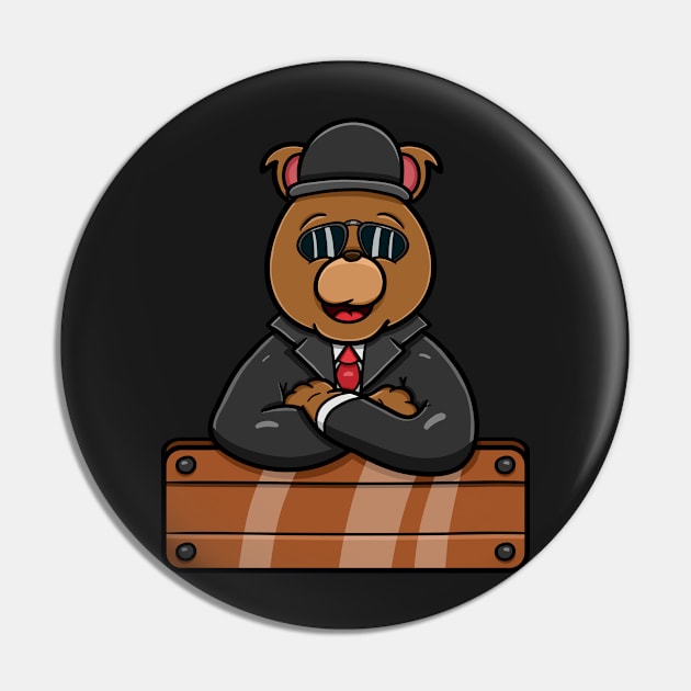 Mafia Bear Cartoon Mascot Pin by tedykurniawan12