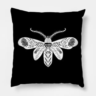 Folk Moth White Pillow
