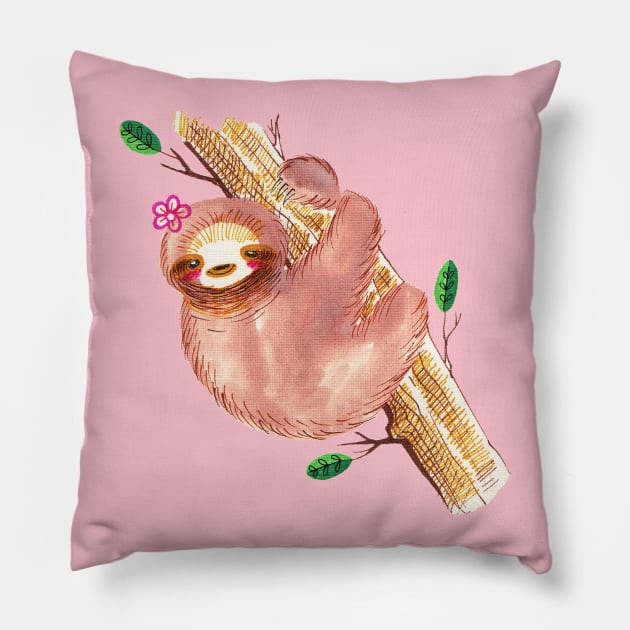 Cute Watercolor Sloth Pillow by saradaboru