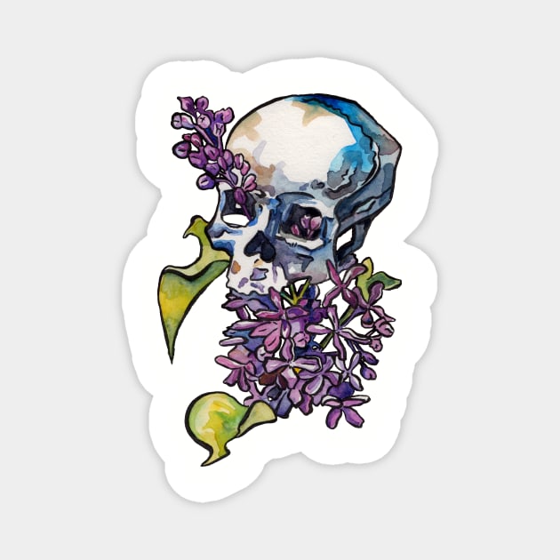 Lilac Skull Flowers and Bones Magnet by JenTheTracy