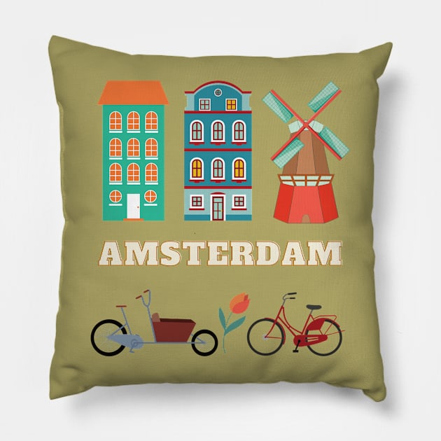 Amsterdam City Graphics Pillow by BaliChili