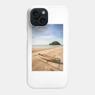 Small fishing boat at beach Phone Case