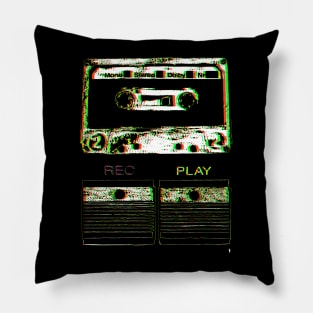 Retro cassette in colour, REC PLAY keys. Pillow