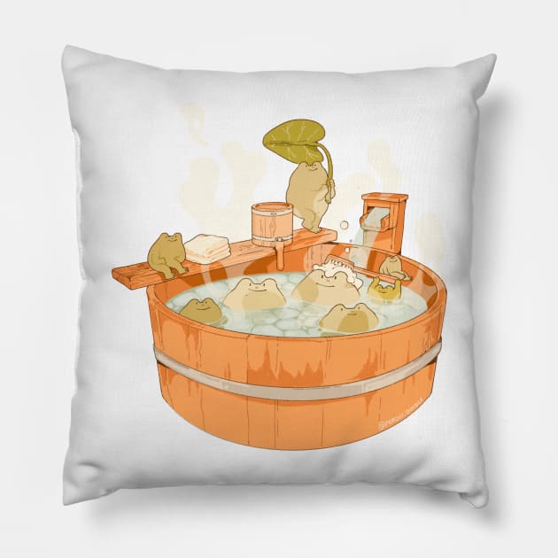 Onsen froggies Pillow by PeachyDoodle