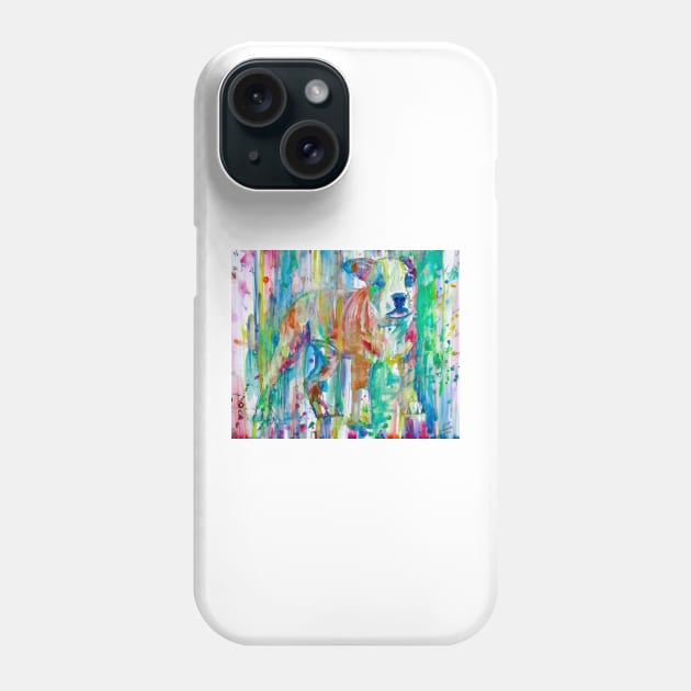 PUPPY PIT BULL STANDING - watercolor portrait Phone Case by lautir