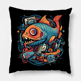 Mutant Robotic Fish doodle classic tshirt Pillow