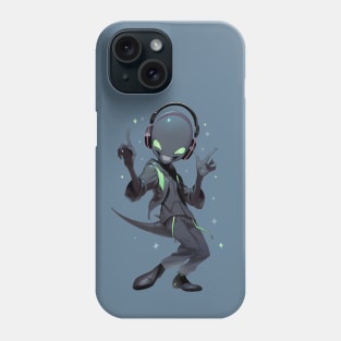 An alien is listening to music in headphones Phone Case