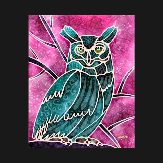 Boho Owl turquoise on pink by MarcyBrennanArt