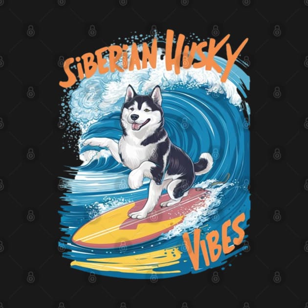 Wave Rider Siberian Husky Dog Surfing by coollooks