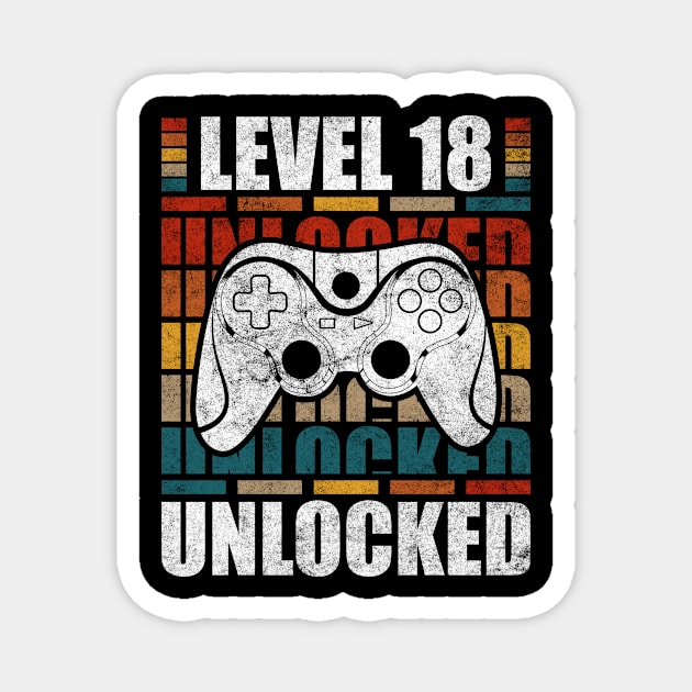 Level 18 Unlocked Retro Video Gamer Funny Birthday Magnet by VintageShirtShoppe