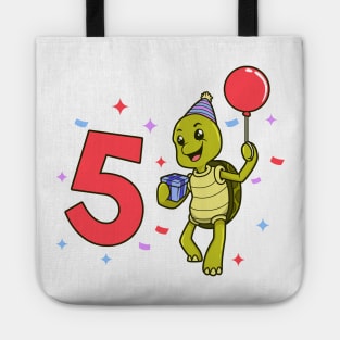 I am 5 with turtle - kids birthday 5 years old Tote