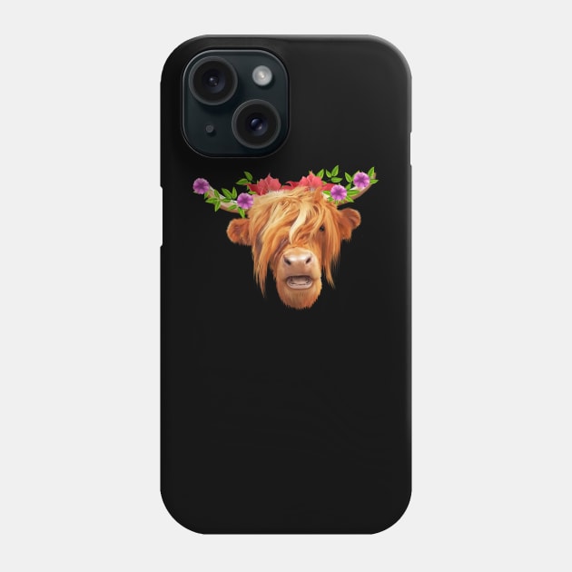 Highland Cow with Flowers, Love Cows Phone Case by dukito