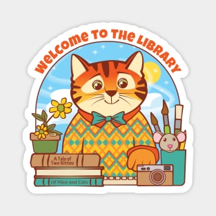 Library Welcome Tiger Cat and Mouse Magnet