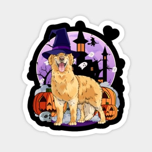 Golden Retriever Halloween Witch Pumpkins Ghost Haunted House Magnet