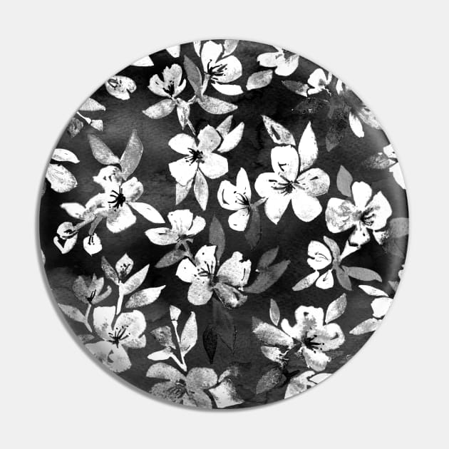 Blossoms on Charcoal Ink Pin by micklyn