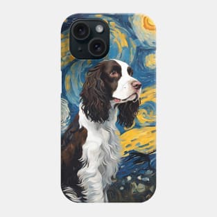 Adorable English Springer Spaniel Dog Breed Painting in a Van Gogh Starry Night Art Style Phone Case