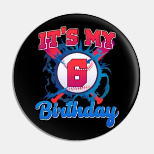 Kids 6 Year Old Baseball Player 6Th Birthday Party Boy Girl Pin