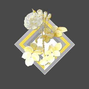 Botanical Illustration Damask Rose in Gray and Yellow T-Shirt