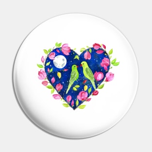 Parrots in Heart Magnolia Wreath Night Sky Blue and Pink Home Nursery Decor Pin