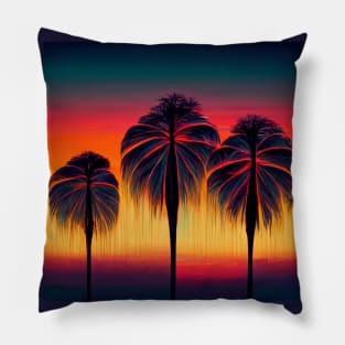 Stylized silhouette of palm trees at sunset Pillow