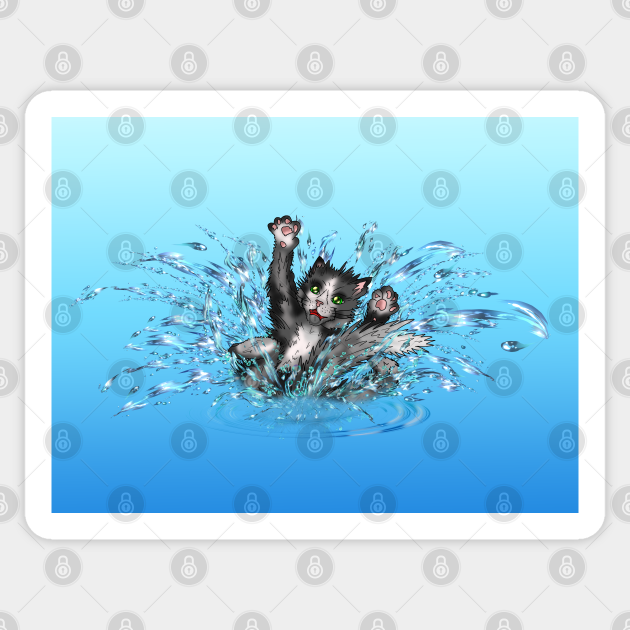 wet cat in a puddle - Tuxedo Cat - Sticker | TeePublic wet cat in a puddle - Tuxedo Cat - Sticker | TeePublic