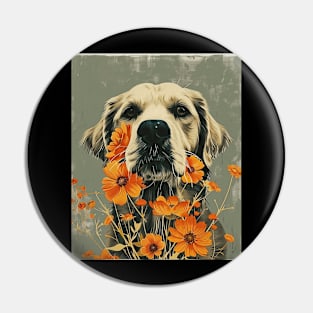 Golden Retriever dog Flowers Photo Art Design For Dog Onwer Pin