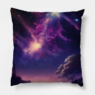 Peaceful Dreams Colorful Space Sakura Tree Pillow