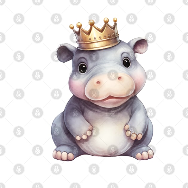 Watercolor Hippopotamus Wearing a Crown by Chromatic Fusion Studio